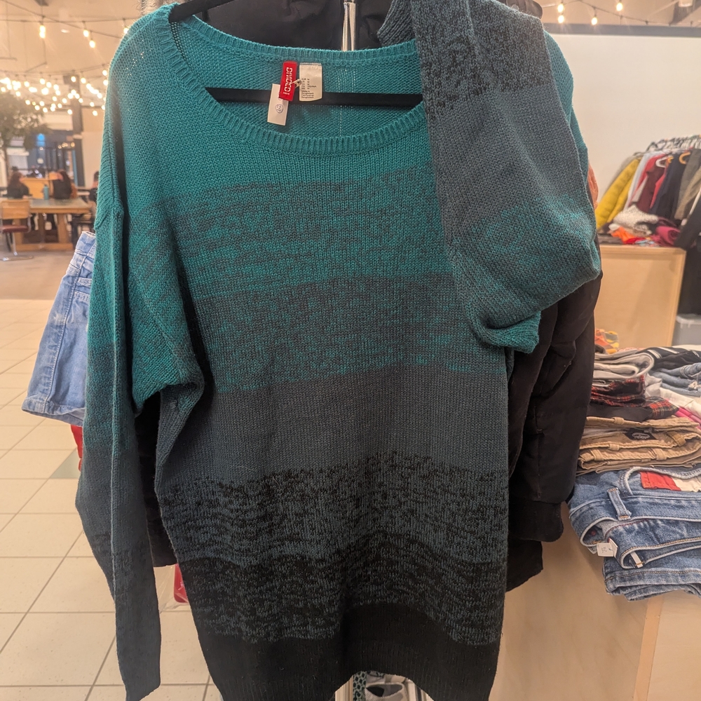 Teal-Black Gradient Women's Sweater
